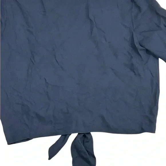 Jenni Kayne Long Sleeve Blouse Top Navy Blue Tie M Medium Viscose V neck - Picture 7 of 12